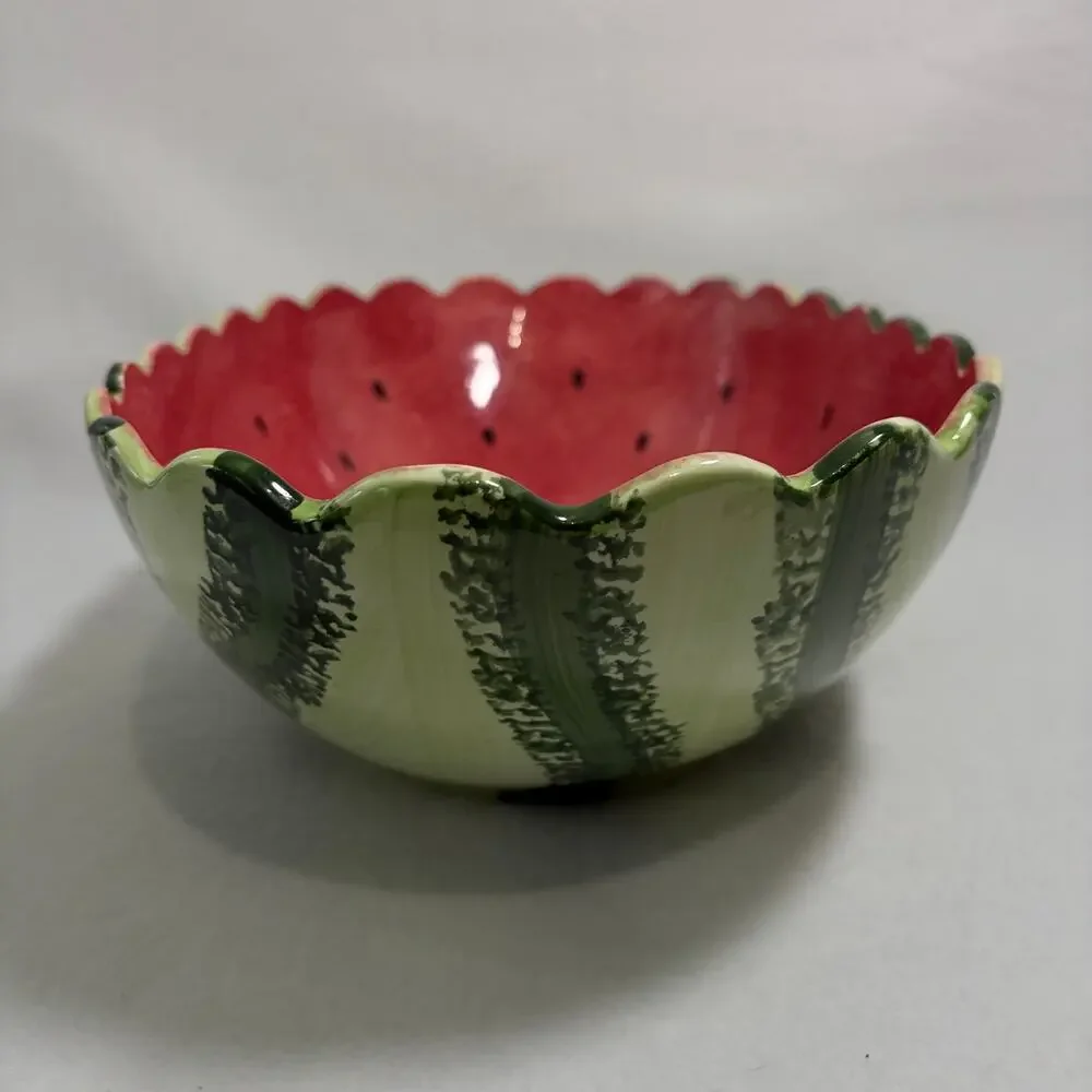 Watermelon Decorative Serving Bowl Set Ceramic with 3 Small Bowls Cookout BBQ